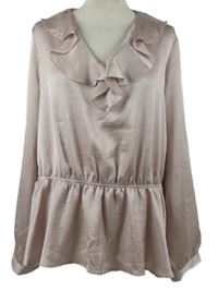 Dámská starorůžová saténová peplum halenka s fiží C&A