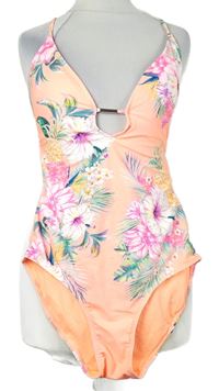 Dámske oranžové kvetované jednodielne plavky zn. Accessorize