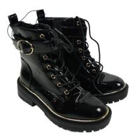 Nové - Dámské černé lakované kotníkové zimní boty New Look vel. 37