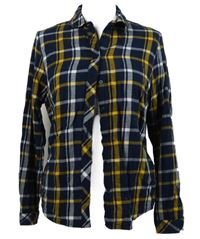 Dámská tmavomodro-okrová kostkovaná halenka CollectionL 