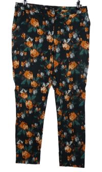 Dámské černo-oranžovo-zelené květované skinny kalhoty George 