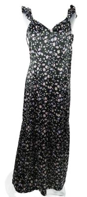 Dámske čierne kvietkovane saténové midi šaty H&M