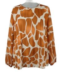 Dámská oranžovo-bílá vzorovaná šifonová plisovaná halenka 