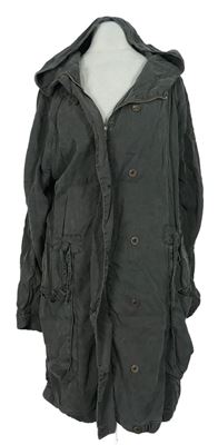 Dámsky tmavosivý jarný kabát s kapucňou