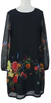 Dámské černé šifonové šaty s květy Yumi
