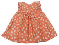 Lososové plátenné šaty s kvietkami zn. Mothercare