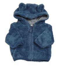 Tmavomodrá chlupatá propínací mikina s kapucí Next