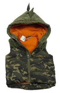 Khaki-army manšestrovo/šusťáková zateplená vesta s kapucňou M&Co.