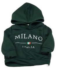 Tmavozelená športová mikina s nápisom a kapucňou