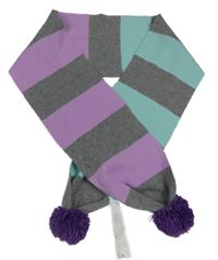 Šedo-lila-modrá pruhovaná šála s bambulkami Sinsay
