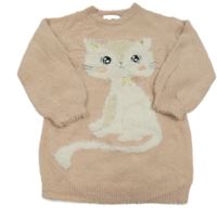 Svetloružové pletené chlpaté šaty s mačkou C&A