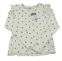 Nové - Bílé puntíkaté žebrované triko s volánkem Primark