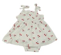 Biele rebrované šaty s třešničkami a všitým body Shein