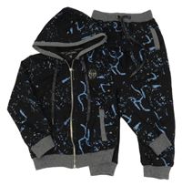 2 Set - Černo-modrá skvrnitá propínací mikina s kapucí + tepláky Philipp Plein