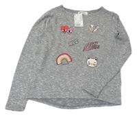 Nové - Sivé úpletové tričko s obrázkami H&M