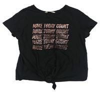 Čierne crop tričko s nápisom H&M