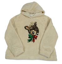 Svetlobéžová chlpatá mikina so sobom a kapucňou zn. H&M