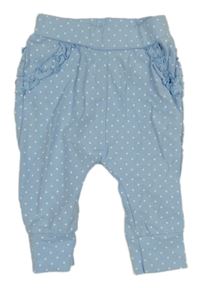 Svetlomodré bodkovaná é ľahké tepláky s volánikmi Topomini