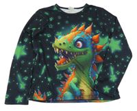 Černé pyžamové triko s drakem 