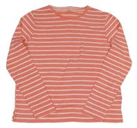 Korálovo-bílé pruhované úpletové triko