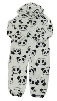 Bílá chlupatá kombinéza s pandami a kapucí Shein