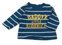 Petrolejovo-biele pruhované tričko s nápisom Nutmeg