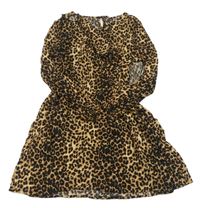Hnedo-čierne ľahké šaty s leopardím vzorom a volánem Primark