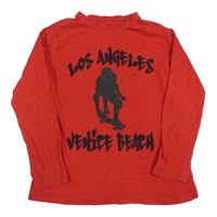 Červené tričko so skateboardistou a nápismi PRIMARK