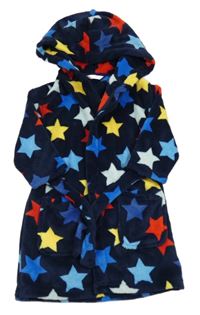Tmavomodrý chlupatý župan s hvězdami a kapucí M&S