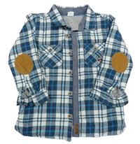 Tmavomodro-bílo-červená kostkovaná podšitá košile 