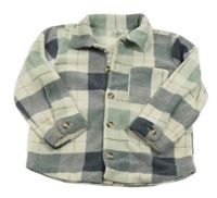 Béžovo-zeleno-sivá kockovaná fleecová košeľová bunda H&M
