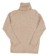 Svetloružový pletený rolák s copánky Next