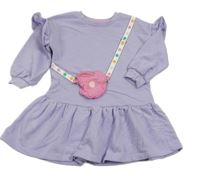 Lila teplákové šaty s květem/kabelkou a volánikmi Matalan