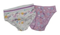 2x kalhotky lila puntíkaté + bílé s kometami 104/116