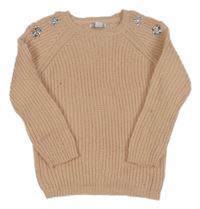 Svetloružový sveter s kamienkami a průstřihy na rukávech Primark