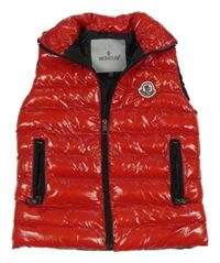 Červená lesklá šusťáková zateplená prošívaná vesta s logem - Moncler 