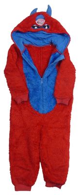 Červeno-modrá chlpatá kombinéza s kapucňou George