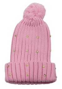Ružová pletená rebrovaná čapica s kamienkami