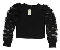 Černá crop halenka se síťovinou River Island 