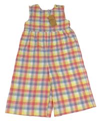 Barevný kostkovaný plátěný culottes kalhotový overal Next 