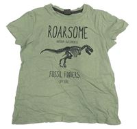Khaki tričko s dinosaurem a nápisy Kiki&Koko