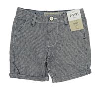 Tmavomodro-bílé proužkované lněné chino kraťasy Denim 