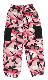 Ružovo-čierno-biele army cargo cuff nohavice zn. Shein