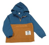 Petrolejovo-béžová šušťáková bunda s kapucňou Shein