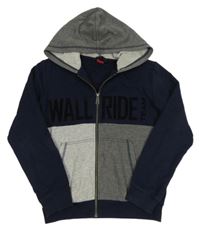 Tmavomodro-sivá prepínaci mikina s nápisom a kapucňou s. Oliver