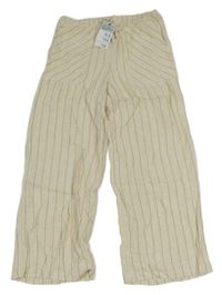 Nové - Béžovo-čierne pruhované ľanové culottes nohavice Primark