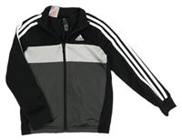 Šedo-černá sportovní funkční propínací mikina s pruhy Adidas 