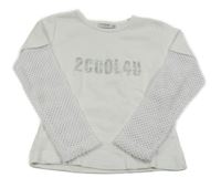 Bílé triko s nápisem a síťovanými rukávy 