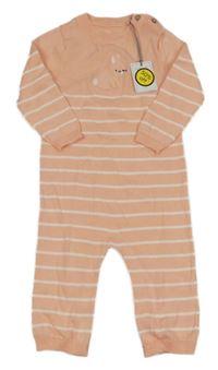 Nové - Broskvovo-bílý pruhovaný pletený overal se zajíčkem Tu