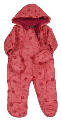 Ružová šušťáková prešívaná zimná kombinéza s mačkami a kapucňou Inextenso